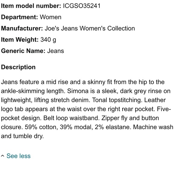 JOE’S JEANS The Vixen Sassy Skinny Simona Mid-Rise Jeans Grey Size 26 - Picture 4 of 15